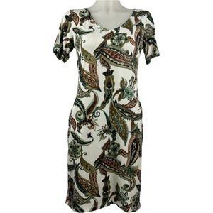 Angelle Milan – Travelkleding voor dames – Groen/witte print Jurk – Ademend – Kreukherstellend – Duurzame jurk - In 5 maten - Maat L