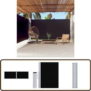 vidaXL Uittrekbaar Windscherm 200x600 cm Zwart Zonnescherm - Windscherm - Buitenschilderij - Privacy Screen - Terrassenscherm