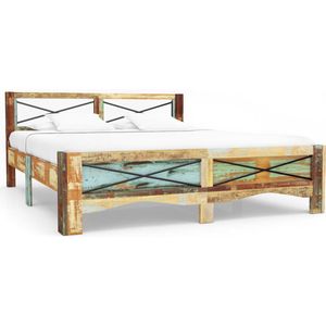 The Living Store Antiek Houten Bedframe - 186 x 212 x 74 cm - Gerecycled Hout