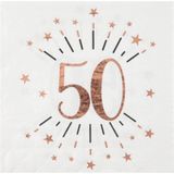 Santex Verjaardag feest servetten leeftijd - 10x - 50 jaar - rose goud - 33 x 33 cm