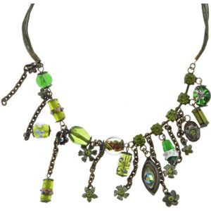 Behave Ketting - dames - groen - hangers - kralen - steentjes - 45 cm