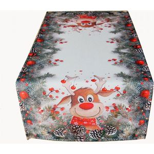Tafelloper - Kerst - Bedrukt - Eland met rode neus - Loper 40 x 90 cm