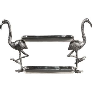 Clayre & Eef Etagère 2 laags 46x16x28 cm Zilverkleurig Aluminium Rechthoek Flamingo Taartplateau