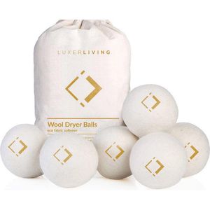 LuxerLiving wasbol set van 6 - Droogt tot 30% sneller - Wasverzachter - Droger Ballen voor Wasmachine en Wasdrogers - Dryer balls - 100% wol