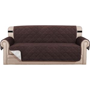 Fluwelen Pluche Sofa Cover - Gewatteerd - Huisdierenbescherming - Antislip - 3-zits Bruin