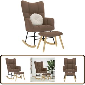 vidaXL Schommelstoel met voetenbank - Bruin Stof Schommelstoel Met Voetenbank - Schommelstoelen Met Voetenbankjes - Stoel - Woonkamerstoel