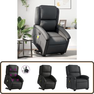 vidaXL Sta-op-massagestoel - Verstelbaar - Echt leer - Zwart Comfy Stoel - Massagerstoel - Elektrisch Verstelbaar - Sta Op Stoel - Lederen Stoel