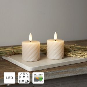 Star Trading LED-kaarsen met timerfunctie | Stompkaarsen beige | LED-kaars met timer | Stompkaarsen set van 4 | LED stompkaarsen met timer | Gedraaide kaarsen | Decoratieve kaarsen beige | LED-kaars flikkerende vlam