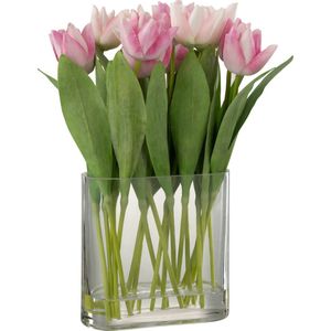 J-Line Tulpen In Vaas Ovaal - kunststof/glas - roze