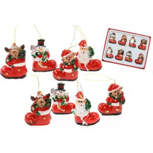 Kersthangers/kerstornamenten -kerst figuren in laars -8x st- kunststof -3,5 cm