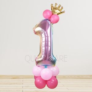 Leeftijdballon 1 Jaar - Hoera 1 Jaar - Prinsessenfeest - Kinderverjaardag Prinses Thema - Kinderfeestje Prinsessen – Unicorn – Regenboog - Princess Birthday Decoration - Meisje Verjaardag Feest Prinses - Roze Prinsessen Verjaardag - Ballon met Kroon