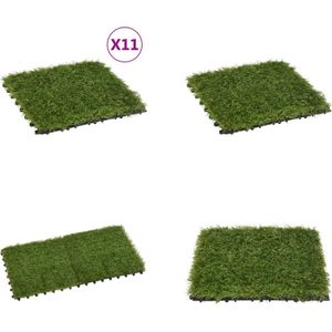 vidaXL Kunstgrastegels 11 st 30x30 cm groen - Kunstgras - Kunstgrassen - Kunst Gras - Kunst Grassen