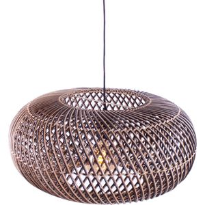 Rotan hanglamp Stripes | 1 lichts | zwart / naturel | rotan / metaal | Ø 50cm | in hoogte verstelbaar tot 150 cm | eetkamer / eettafel / woonkamer lamp | modern / landelijk design