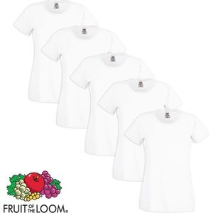 Fruit of the Loom 5 Dames T-shirt ronde hals katoen wit XXL