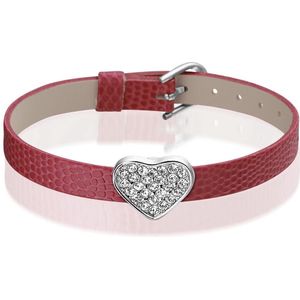 Montebello Armband Anass Rood - Dames - PU leer - Bedel - Hart - Zirkonia - 20.5 cm