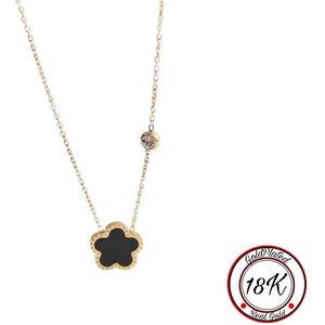 RVS Klaver Ketting | 18k Goldplated | 45+7 | Zwart | Geluk | Klavertje vier | Dames Cadeau | Soraro | Chain | Dames Ketting | Moederdag | Moederdag cadeau