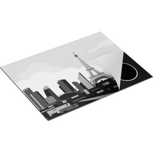 Chefcare Inductie Beschermer Skyline van Parijs - Abstract - Zwart Wit - 70x55 cm - Afdekplaat Inductie - Kookplaat Beschermer - Inductie Mat