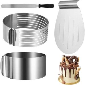 Taartsnijder 4-delig snijhulp Ø 16-30 verstelbare taartring taartmes lang Ø 24-30 taartschep roestvrij staal bakaccessoires voor keuken bakken