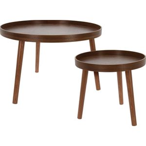 In & Out Deco bijzettafel - salontafel set rond walnoot