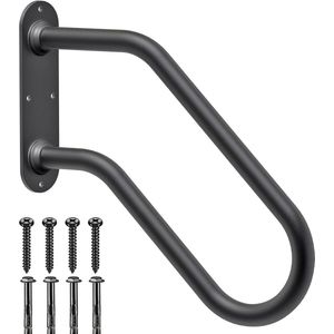 Zware antislip leuningen voor buiten 1-3 treden, aan de muur gemonteerde trapleuning, handgrepen, U-vormige veiligheidshandgreep voor garage, veranda, tuin (diameter 1,3 inch buis, zwart)