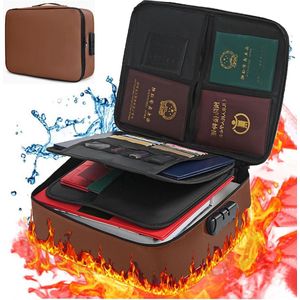 Brandwerende documententas met massief siliconen coating - brandwerend, waterbestendig - geldzak voor veilige opslag van geld en documenten - ritssluiting voor maximale bescherming - koffie