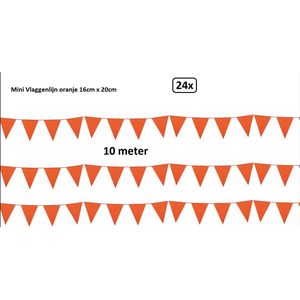 24x Mini vlaggenlijn oranje 10 meter - vlag 16cmx28cm - Vlaglijn Oranje feest festival holland koningsdag thema feest