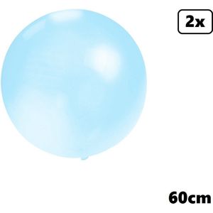 2x Mega Ballon 60 cm lichtblauw - Super Ballon carnaval festival feest party verjaardag landen helium lucht thema