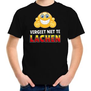 Funny emoticon t-shirt vergeet niet te lachen zwart voor kids -  Fun / cadeau shirt 134/140