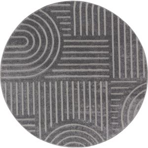 Laagpolig Vloerkleed, Cirkel, Woonkamer, Boho Geometrisch -Donker Grijs - Ø160 cm (rond) - Superzacht Modern Vloerkleed