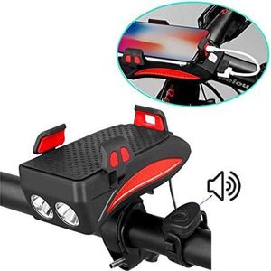 4  in 1 Multifunctionele Audio | Fietshouder| Fiets telefoonhouder|Ingebouwde PowerBank | Smart Fietslamp LED lamp | Getoeter fietsbel | Fietshouder | Fietslamp | Schokproef | Geluidshoorn