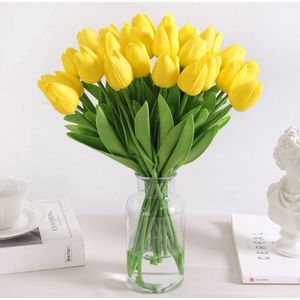 Kunsttulpen 10 stuks - Tulpen - Zeer Zacht - Gele - Tulpen - 10 stuks- Kunstbloemen - Kunst Tulpen - Kunst Boeket - Tulp - 33 CM - Zijden Bloemen - Bruiloft - Voorjaar - Lente - Pasen, cadeau, moederdag