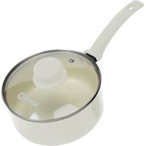 COOCK Steelpan met deksel Inductie - 2500ml - Speciale Anti-Aanbak Coating - Sauspan met Ergonomische Koudgrepen - Gerecycled Aluminium - Wit - Inclusief E-book