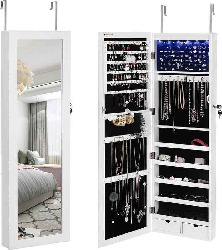 Hoppa! sieradenkast | afsluitbare spiegelkast | wandkast met spiegel | 37x120x10 (BxHxD) | wit