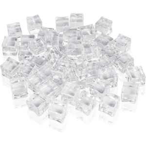 Belle Vous 50 Pack of Clear Fake Ice Cubes - 20mm Acrylic Ice Rocks - Artificial Plastic Ice Gems for Home/Wedding Display, Vase Filler, Centrepiece Decoration, Photography Props and Kitchen Decor