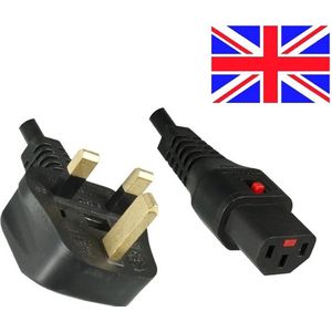 IEC Lock apparaatsnoer met rechte C13 plug en haakse Britse (type G) stekker - 3x 1,00mm / zwart - 2 meter