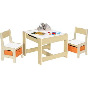 Kamyra® Kindertafel en 2 Stoeltjes - Kindermeubel, Tafel, Tafeltje - voor Peuter, Kleuter & Kinderen - Hout  - Licht Eiken, Wit