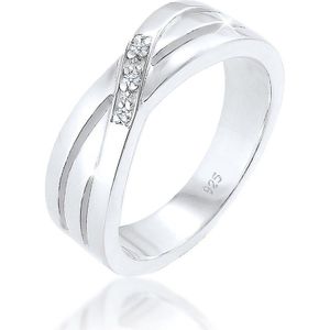 Elli PREMIUM Dames Ring Dames Kruis Over Verloving met Diamant (0.015 ct.) in 925 Sterling Zilver