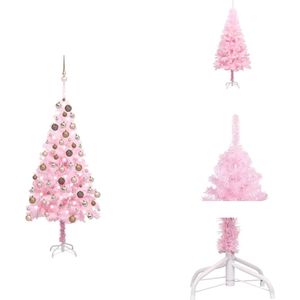 vidaXL Kunstkerstboom - Roze - 180 cm - Met LED-verlichting - Inclusief kerstballen en piek - Decoratieve kerstboom