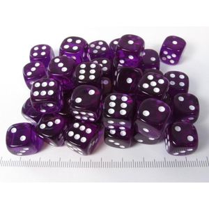 Chessex Translucent Purple/white D6 12mm Dobbelsteen Set (36 stuks)