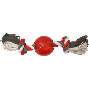 Play Strong rubber bal met floss 8.5 cm rood