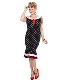 Wilbers & Wilbers - Jaren 50 Kostuum - Rockabilly Jurk Bolletjes Betty Vrouw - Zwart - Maat 46 - Carnavalskleding - Verkleedkleding