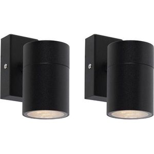 QAZQA solo - Moderne Wandlamp voor buiten - 2 stuks - D 11 cm - Zwart - Buitenverlichting