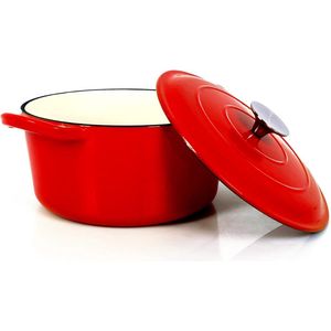 Gietijzeren braadpan met emaille coating, broodbakpot, geschikt voor ovens, grill en inductie, rood, 3,5 L, diameter 22,5 cm.