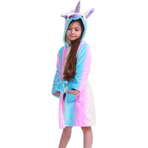 Unicorn Kinderbadjas - Badjas Regenboog kleuren - Eenhoorn - Meiden - Met oortjes - Kinder - Badjas met capuchon - Prinses - Onesie - 120cm - Maat