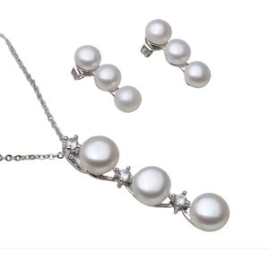 N3 Collecties Echte Natuurlijke Parel Set Vrouwen,Zoetwater Parel Ketting Oorbel Set