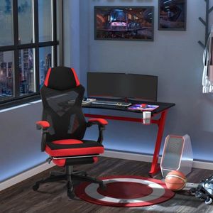 Gaming stoel bureau stoel ergonomische bureaustoel met voetsteunhoogte verstelbaar polyester zwart+rood 58 x 72 x 112-122 cm