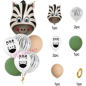 Jungle Thema Feest - Kinderfeestje - ZEBRA - Meerdere Varianten - Set van 7 Ballonnen - Zebra Ballon - Dierenballon - Verjaardag Versiering Dieren - Animals Birthday Decoration - Zebra Heliumballon - Kids / Baby Verjaardag Ballonnen – Gender Reveal