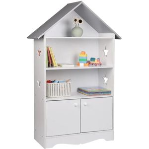 Stemily Boekenkast - Kinderen - 3 Planken - Opbergruimte met Deur - Krasbestendig & Waterafstotend - 62 x 27,5 x 115 cm