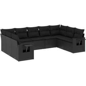 vidaXL Loungeset 9-delig - Poly Rattan - Zwart Loungeset - Tuinset - Lounge Set - Tuinmeubelen - Outdoor Furniture