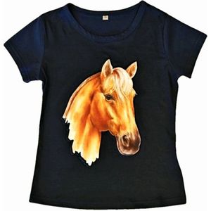 T-shirt met paard, donkerblauw, full colour print 2D, kids, kinder, maat 134/140, horses, mooie kwaliteit!